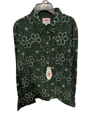 Roper Dark Green Long-Sleeve Floral Button-Up Shirt with Embellishments